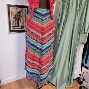Vintage Woven Angled Skirt Fringed Western Style 100% Cotton